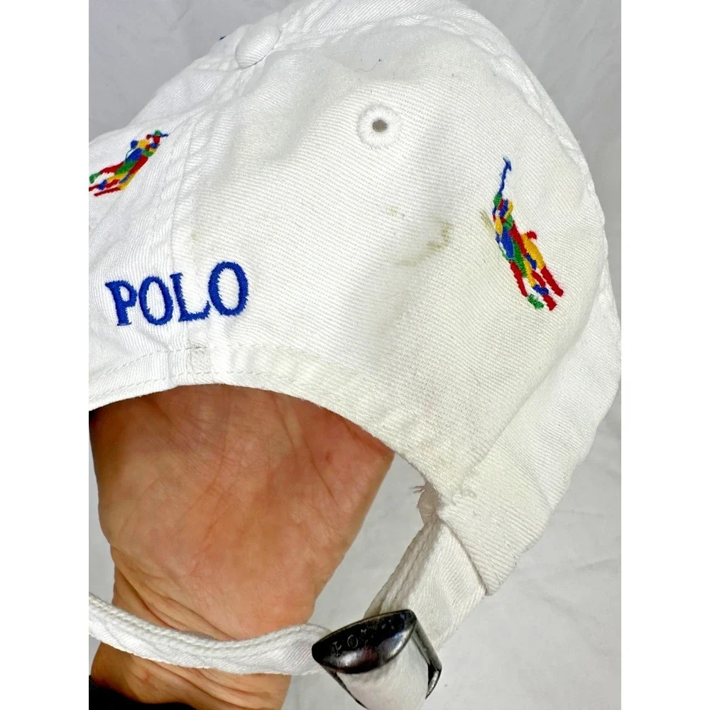 Polo Ralph Lauren Baseball Cap White Rainbow Embroidered Horses Cotton As Is